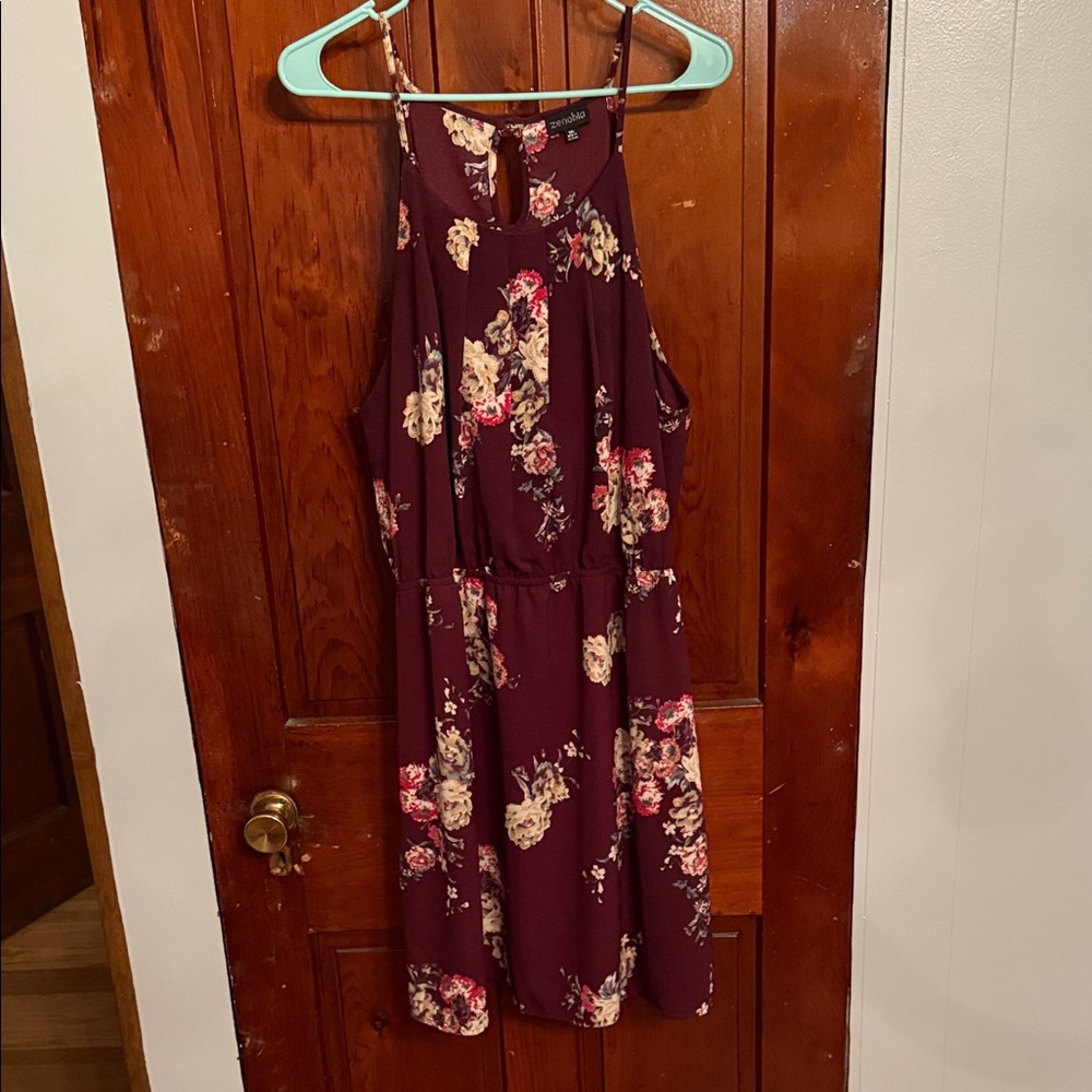 Zenobia Floral Midi Dress - Burgundy and Cream